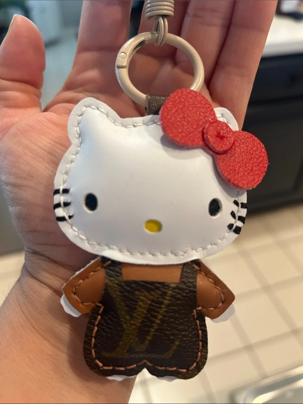 Hello Kitty Upcycled LV Keychain Bag Charm Leather Unique Purse Charm